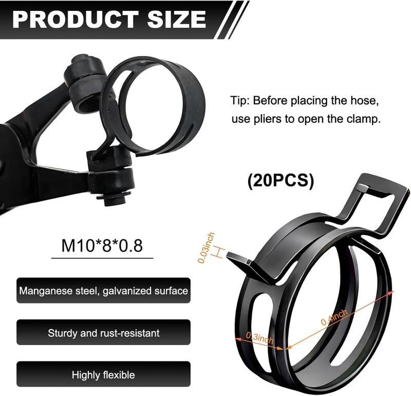 Wevdn 20PCS 3/8" ID Spring Band Type Clamps, 10mm Manganese Steel Fuel Line Pipe Spring Hose Clip, Low Pressure Air Clip Vacuum Hose Water Pipe Silicone Tube Clamps Fasteners - Image 2